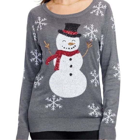 Tipsy Elves Grey Sequined Snow Day Ugly Christmas Sweater Sz M Holidays Festive - Picture 3 of 8